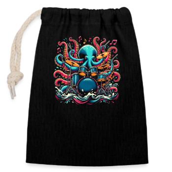 Schlagzeuger Schlagzeug Krake Oktopus - Verschließbarer Geschenkbeutel aus Baumwolle (14x20cm) - Schwarz - Vorne