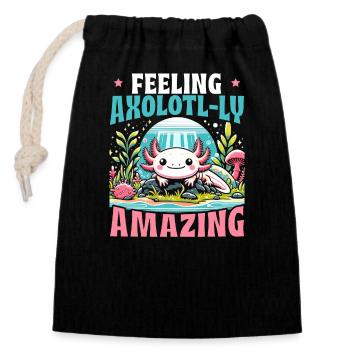 Kawaii Axolotl Walking Fish Mexikanischer - Verschließbarer Geschenkbeutel aus Baumwolle (14x20cm) - Schwarz - Vorne