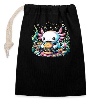 Kawaii Axolotl Walking Fish Mexikanischer - Verschließbarer Geschenkbeutel aus Baumwolle (14x20cm) - Schwarz - Vorne