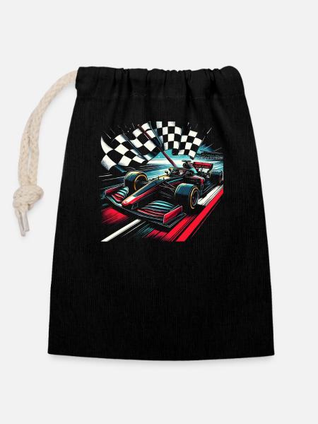 Passionné de course automobile Pilote automobile - Sac cadeau en coton avec cordon (14 x 20 cm) - noir