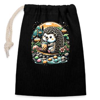 Lustiger Boba-teeliebhaber Bubble Tea Drink Igel - Verschließbarer Geschenkbeutel aus Baumwolle (14x20cm) - Schwarz - Vorne