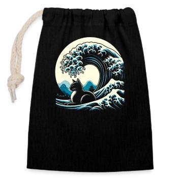 Surfing Cat Die Große Welle Vor Kanagawa Surfer - Verschließbarer Geschenkbeutel aus Baumwolle (14x20cm) - Schwarz - Vorne