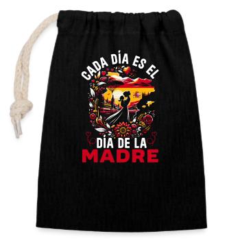 Fête des mères avec des racines espagnoles, maman, meilleur - Sac cadeau en coton avec cordon (14 x 20 cm) - noir - Devant