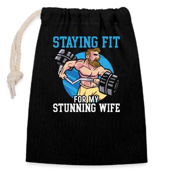 Funny Husband, Motivation, Bodybuilder, Laughter, - Closable cotton gift bag (14x20cm) - black - Front