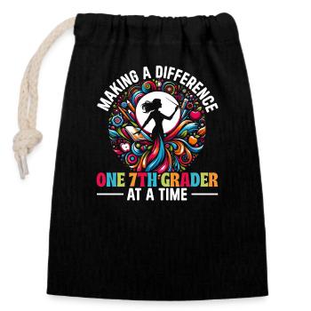 Teacher Training for the 7th Grade School - Closable cotton gift bag (14x20cm) - black - Front