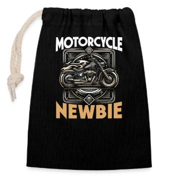 Funny motorcycle lover riding motorcycle. - Closable cotton gift bag (14x20cm) - black - Front