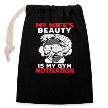 Funny Husband, Motivation, Bodybuilder, Laughter, - Closable cotton gift bag (14x20cm) - black - Front