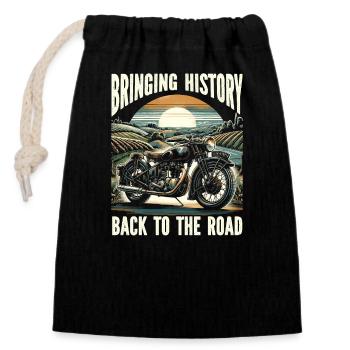 Funny motorcycle lover riding motorcycle. - Closable cotton gift bag (14x20cm) - black - Front