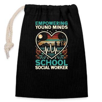Travailleur social Profession Professionnel Social - Sac cadeau en coton avec cordon (14 x 20 cm) - noir - Devant