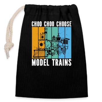 Chemin de fer miniature vintage - Sac cadeau en coton avec cordon (14 x 20 cm) - noir - Devant