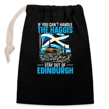 Edinburgh, Scotland, United Kingdom - Closable cotton gift bag (14x20cm) - black - Front