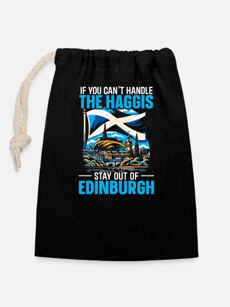 Edinburgh, Scotland, United Kingdom - Closable cotton gift bag (14x20cm) - black