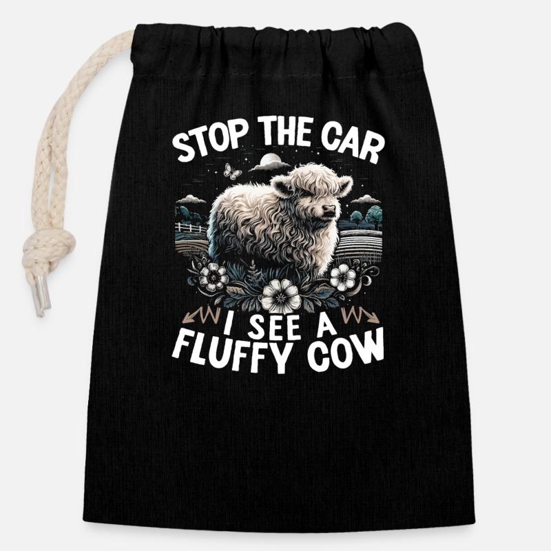 Fluffy Cow Highland Cow Bison - Closable cotton gift bag (14x20cm) - black