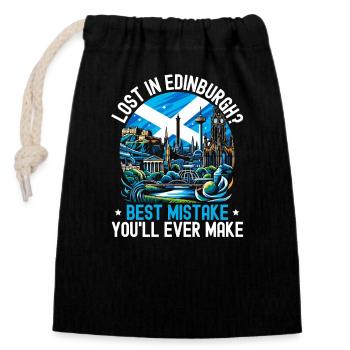 Edinburgh, Scotland, United Kingdom - Closable cotton gift bag (14x20cm) - black - Front
