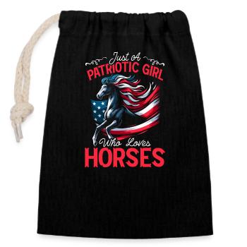 American Horse Lover, Drapeau des États-Unis - Sac cadeau en coton avec cordon (14 x 20 cm) - noir - Devant