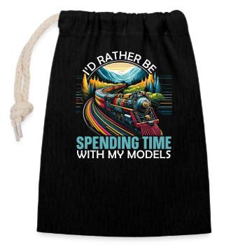 Model Railway Model Railway Enthusiast - Closable cotton gift bag (14x20cm) - black - Front
