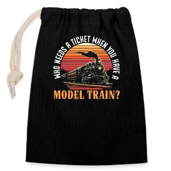 Model Railway Model Railway Enthusiast - Closable cotton gift bag (14x20cm) - black - Front