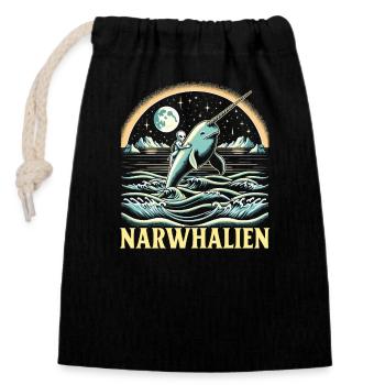Narval Lover Biologie Marine Licorne De La Mer - Sac cadeau en coton avec cordon (14 x 20 cm) - noir - Devant