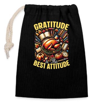 Thanksgiving Turkey Grateful Happier - Closable cotton gift bag (14x20cm) - black - Front