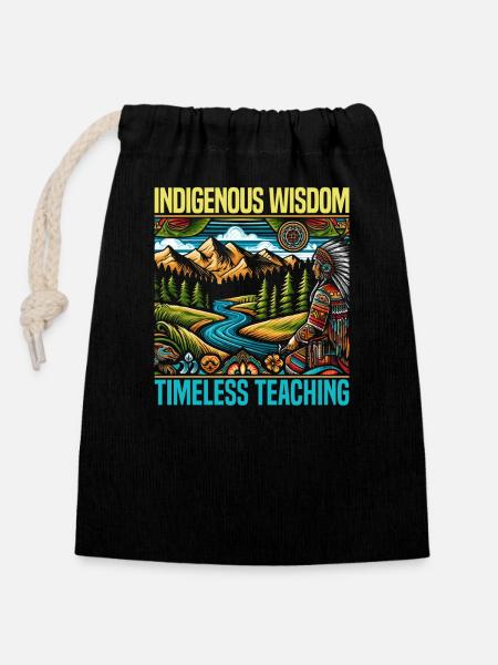 Tribu amérindienne Cherokee Apache - Sac cadeau en coton avec cordon (14 x 20 cm) - noir