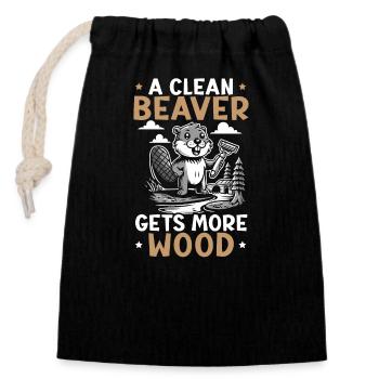 Animal rongeur drôle amoureux du castor - Sac cadeau en coton avec cordon (14 x 20 cm) - noir - Devant