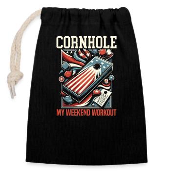 Joueur de cornhole drôle - Sac cadeau en coton avec cordon (14 x 20 cm) - noir - Devant