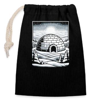 Iglu Eisschnee-Flocke Winter - Verschließbarer Geschenkbeutel aus Baumwolle (14x20cm) - Schwarz - Vorne