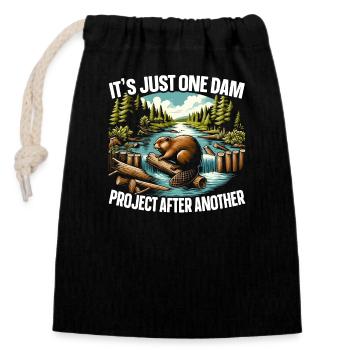 Funny beaver lover rodent animal cute - Closable cotton gift bag (14x20cm) - black - Front