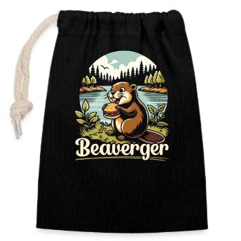Funny beaver lover rodent animal cute - Closable cotton gift bag (14x20cm) - black - Front