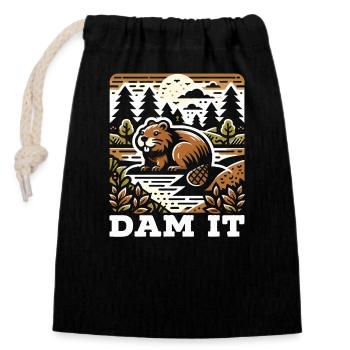 Funny beaver lover rodent animal cute - Closable cotton gift bag (14x20cm) - black - Front