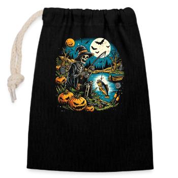 Lustiges Halloween Kostüm Fischer Angeler - Verschließbarer Geschenkbeutel aus Baumwolle (14x20cm) - Schwarz - Vorne