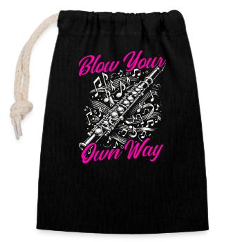Flute player, flutist, musician, - Closable cotton gift bag (14x20cm) - black - Front