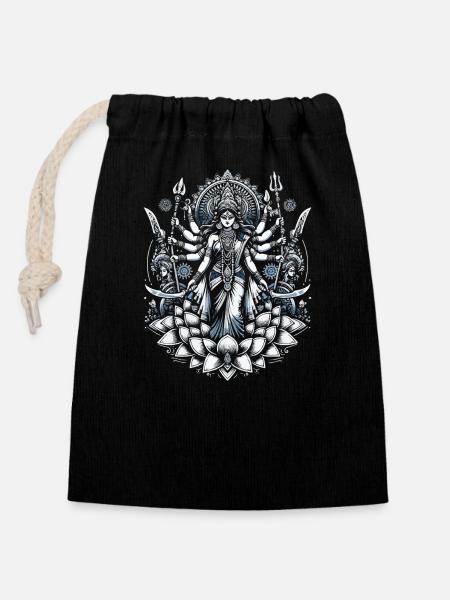 Navratri Und Dussehra Göttin Durga Puja Hindu - Verschließbarer Geschenkbeutel aus Baumwolle (14x20cm) - Schwarz