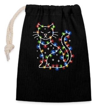 Cat Christmas Holiday Time - Closable cotton gift bag (14x20cm) - black - Front