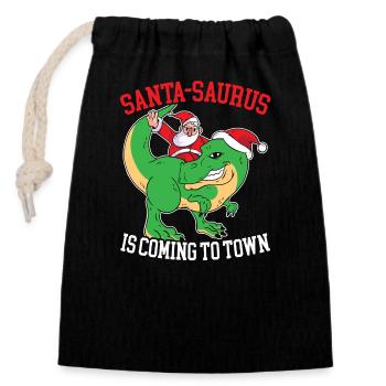 Sapin de Noël Dinosaure, Père Noël, - Sac cadeau en coton avec cordon (14 x 20 cm) - noir - Devant