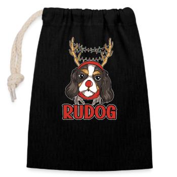 Dog, Christmas holiday time, Santa Claus, - Closable cotton gift bag (14x20cm) - black - Front
