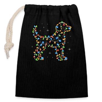 Dog, Christmas holiday time, Santa Claus, - Closable cotton gift bag (14x20cm) - black - Front