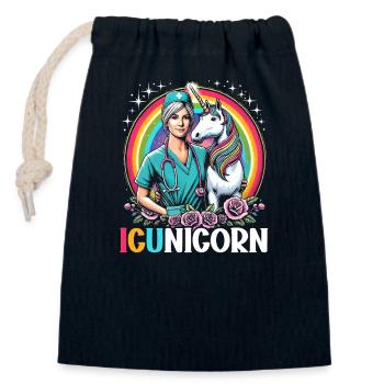 infirmière en soins intensifs, - Sac cadeau en coton avec cordon (14 x 20 cm) - bleu marine - Devant