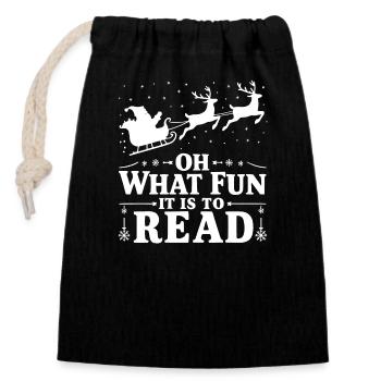 Drôle Noël rat de bibliothèque Père Noël - Sac cadeau en coton avec cordon (14 x 20 cm) - noir - Devant