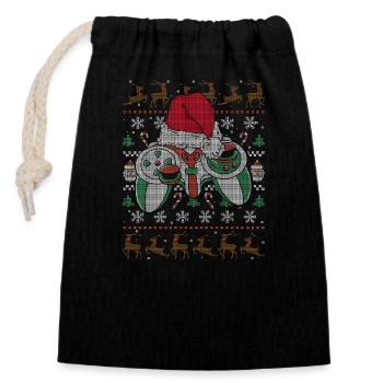 Christmas Gamer Video Game Santa Claus - Closable cotton gift bag (14x20cm) - black - Front
