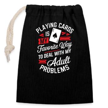 Funny Poker Game Quote Card - Closable cotton gift bag (14x20cm) - black - Front