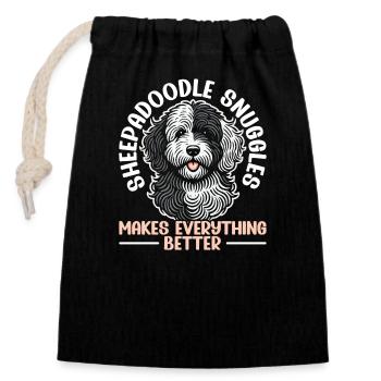 Niedlicher Sheepadoodle-hund - Verschließbarer Geschenkbeutel aus Baumwolle (14x20cm) - Schwarz - Vorne