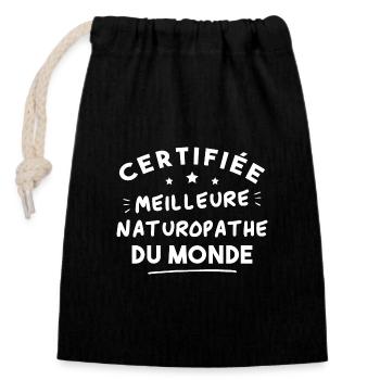 Certified best naturopath in the world - Closable cotton gift bag (14x20cm) - black - Front