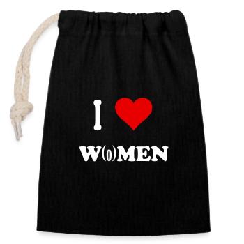 i love women, lustiger Spruch, funny slogan, nasty - Verschließbarer Geschenkbeutel aus Baumwolle (14x20cm) - Schwarz - Vorne