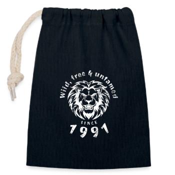 33. Geburtstag Wild, free & untamed since 1991 - Verschließbarer Geschenkbeutel aus Baumwolle (14x20cm) - Navy - Vorne