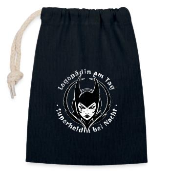 Orthophoniste le jour, super-héros la nuit - Sac cadeau en coton avec cordon (14 x 20 cm) - bleu marine - Devant