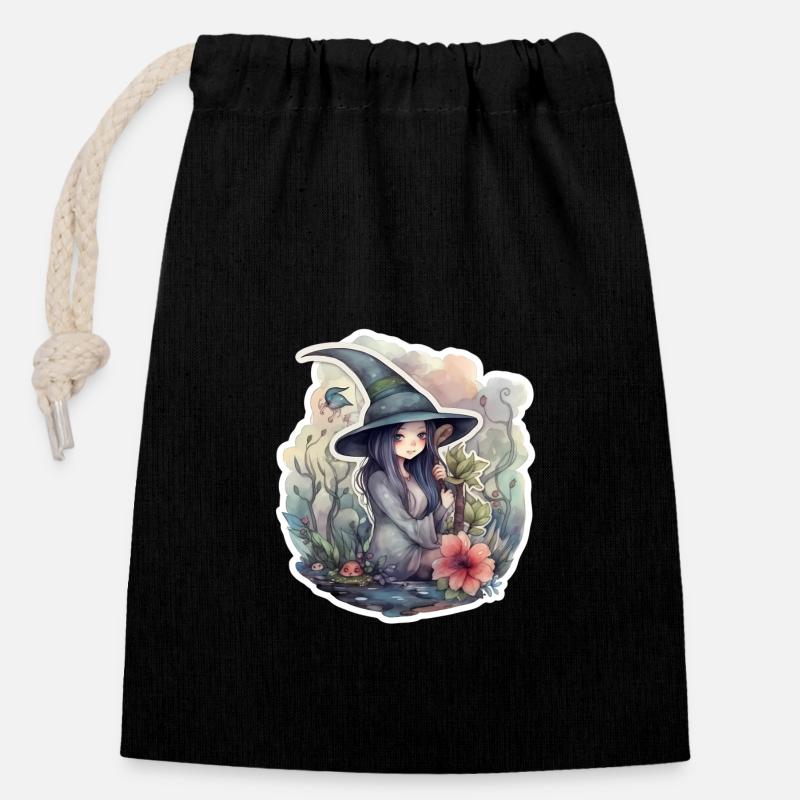 Sorcière douce dans l’eau - Sac cadeau en coton avec cordon (14 x 20 cm) - noir