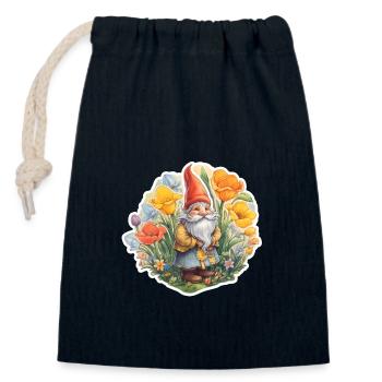 Dwarf in a flower meadow - Closable cotton gift bag (14x20cm) - navy - Front