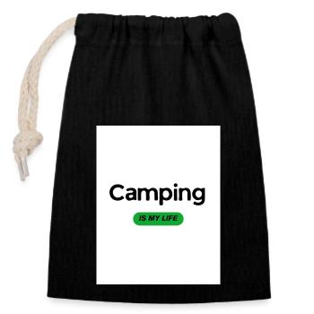 "Camping is my Life" - Verschließbarer Geschenkbeutel aus Baumwolle (14x20cm) - Schwarz - Vorne