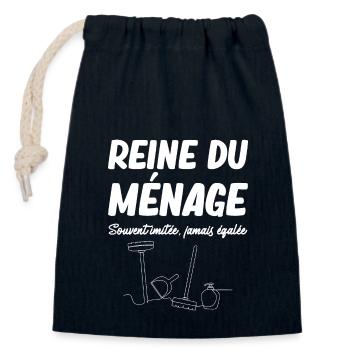 Humoristique maman reine du ménage Humour ménage - Sac cadeau en coton avec cordon (14 x 20 cm) - bleu marine - Devant